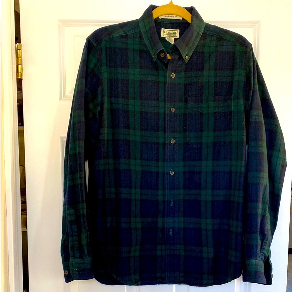 L.L. Bean Green and Blue Casual Button Down Shirt